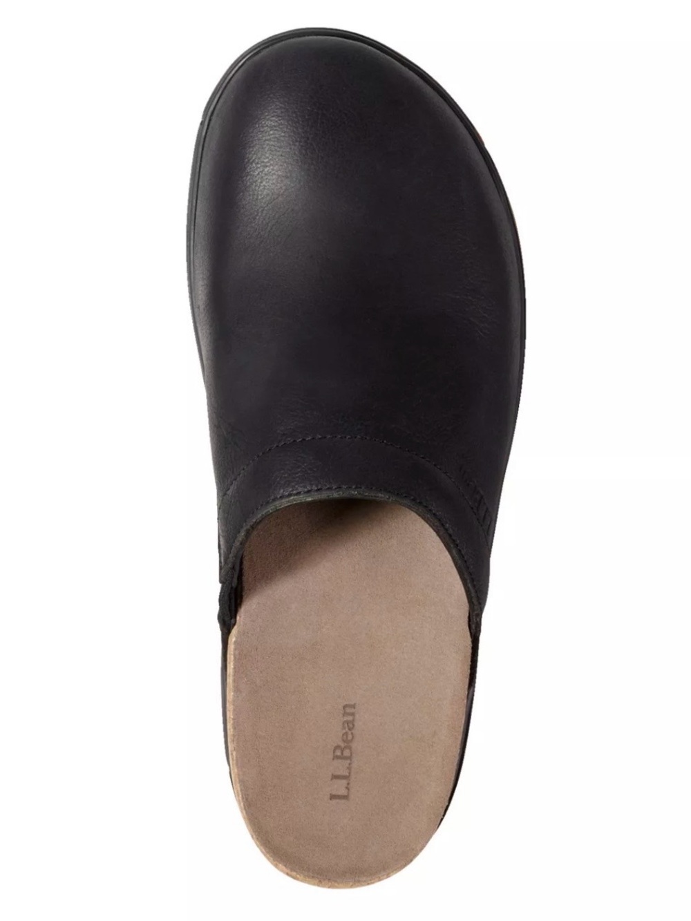 NWOB L.L. Bean Women's Black Leather Slip-On Mule with Tan Sole - Picture 3 of 7